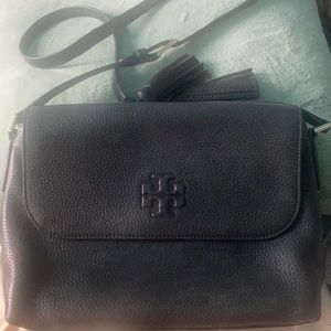 Authentic Tory Burch, black leather shoulder bag